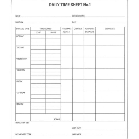 Brenex Time Sheets No.1 White