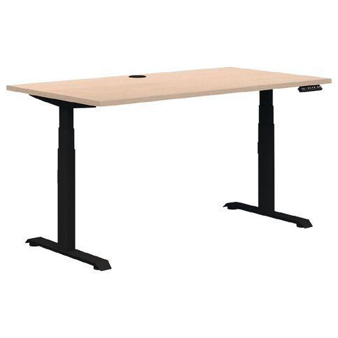 Quick Ship Premium Electric Desk Black/Refined Oak 1800x800