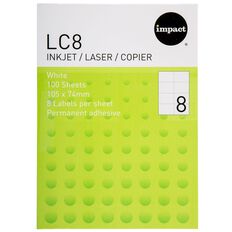 WS A4 8 Labels 100 Sheets White 105mm x74mm