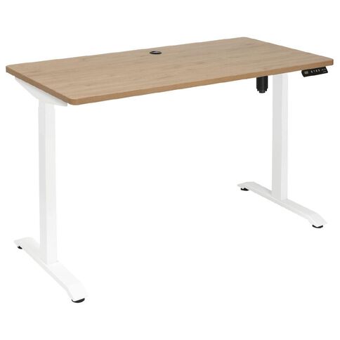 Jasper J Emerge 1200x600 Single Motor HA Desk Pacific Oak Top White Base