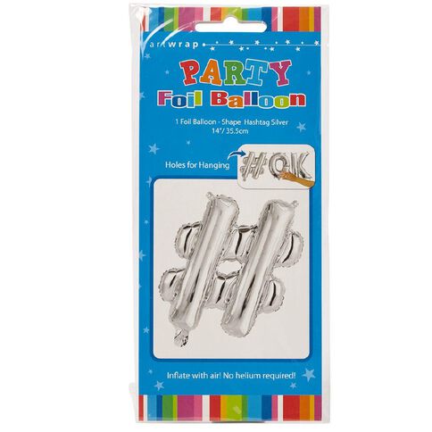 Artwrap Foil Balloon Hash Tag Silver 35cm