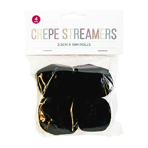 Hoorah Crepe Streamers 2.5cm x 10m Black 4 Pack