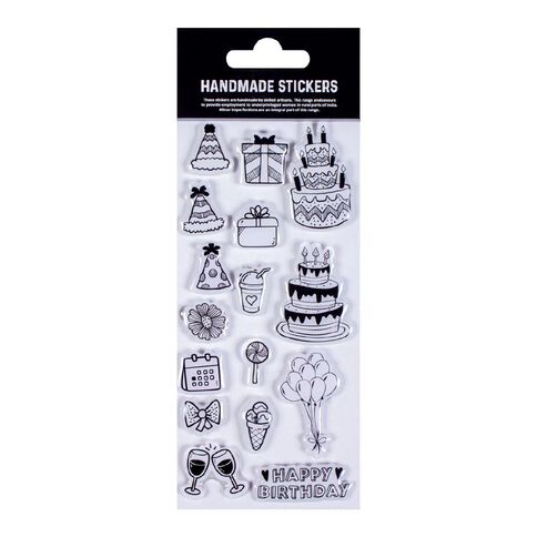 Resin Handmade Stickers Birthday Celebration 16pc Little Birdie