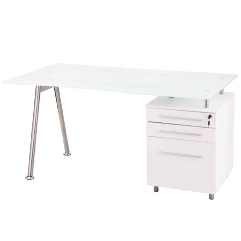 Workspace 3 Drawer Glass Desk White Silver Warehouse Stationery Nz