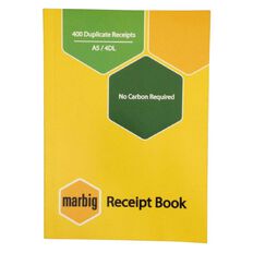 Marbig Receipt Book 4-Up 400R Duplicate Yellow Mid A5