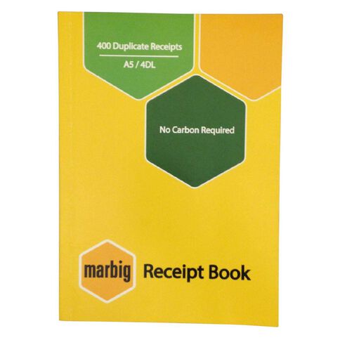 Marbig Receipt Book 4-Up 400R Duplicate Yellow Mid A5