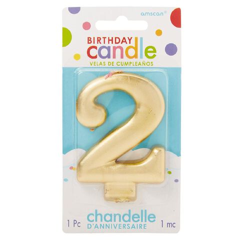 Candle Metallic Numeral #2 Gold