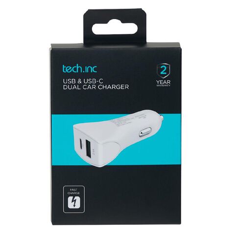 Tech.Inc USB-C + A 32W PD Dual Car Charger White