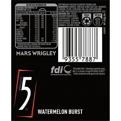 Wrigley 5 5 Gum Watermelon Stick Chewing Gum