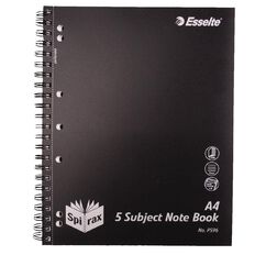 Spirax Notebook 5 Subject Spiral 250 Pages Black A4