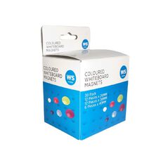 WS Whiteboard Magnets Coloured 30 Piece Assorted