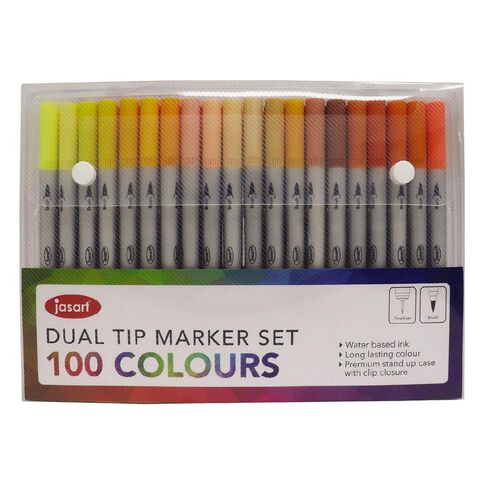 Jasart Dual Nib Brush Fineliner Set 100 Multi-Coloured