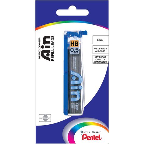 Pentel Ain Stein Pencil Leads HB 0.5mm 40 Pack Black 40 Pack