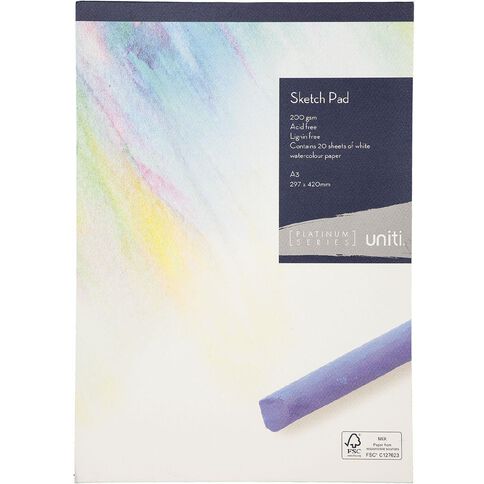 Uniti Sketch Pad 200gsm 20 Sheets A3 Platinum