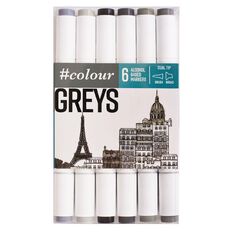 #colour Dual Ended Art Markers Grey 6 Pack