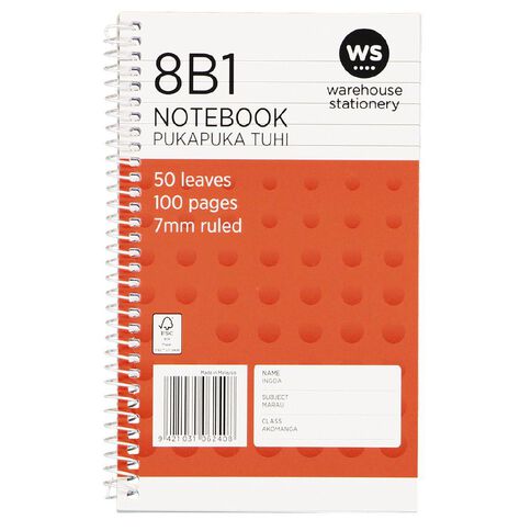 WS Notebook 8B1 7mm Ruled Spiral 50 Leaf Orange