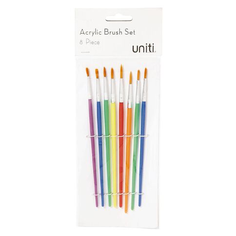 Uniti Acrylic Brush Set 8 Pack Multi-Coloured