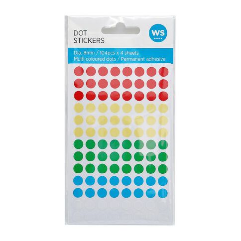 WS Assorted Dot Stickers 8mm Diameter 416 Labels