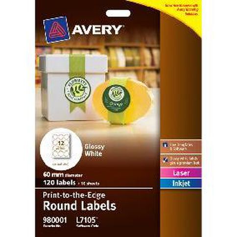 avery round glossy labels white 10 pack 12 per sheet warehouse