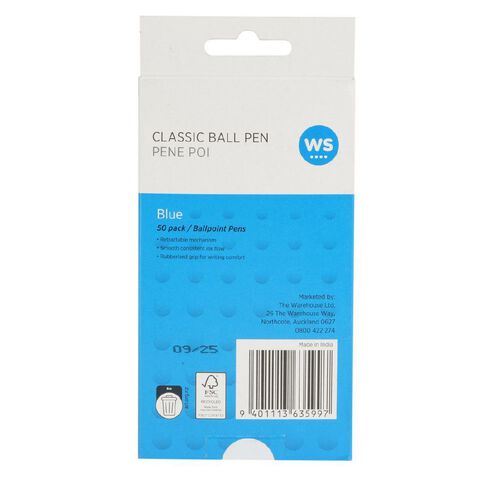 WS Classic Ball Pens 50 Pack Blue