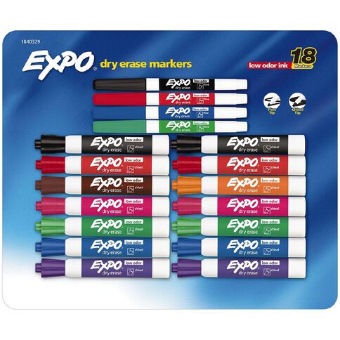 Expo Whiteboard Markers Low Odour 18 Pack Multi-Coloured 18 Pack