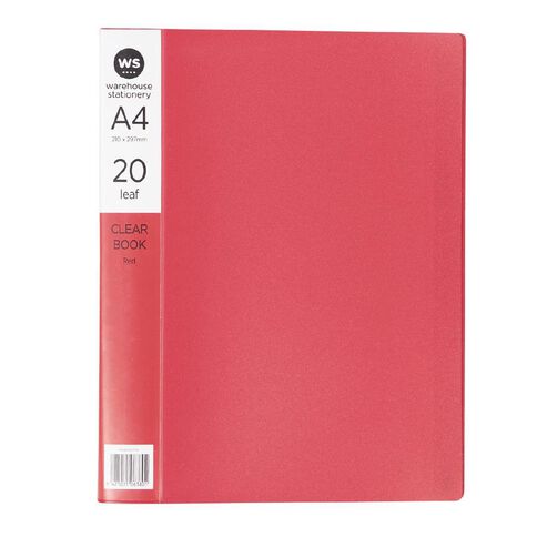 WS Clear Book 20 Leaf Red Mid A4