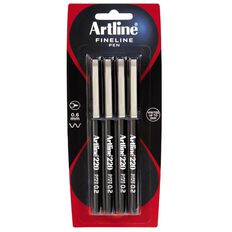 Artline Pen 200 Fine Black 4 Pack