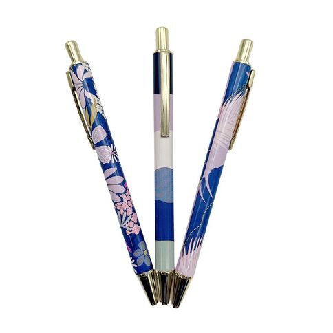 Uniti Floral Metal Ballpoint Pens 3 Pack Purple Mid 3 Pack
