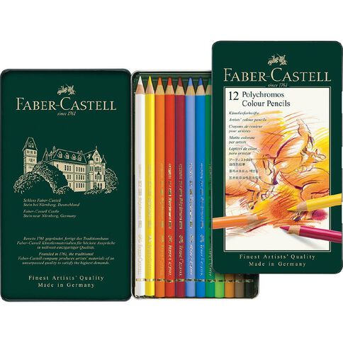 Faber-Castell Polychromos Colour Pencils Tin of 12 Assorted