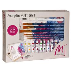 Art Advantage Acrylic Paint Set With Drawing Board Easel 25 Piece