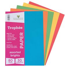 Trophee Paper 80gsm 30 Pack Brights Assorted A4
