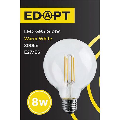 Edapt LED E27 Filament Round Light Bulb G95 8W Warm White