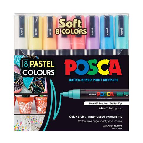 Uni Posca Marker 1.8-2.5 Soft Colour 8 Pack Assorted