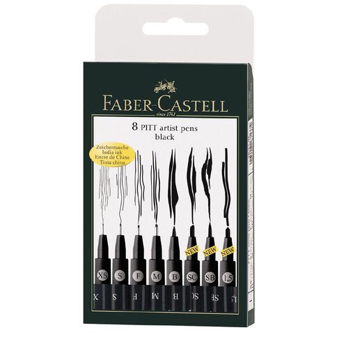 Faber-Castell Pitt Artist Pens Black 8 Pack