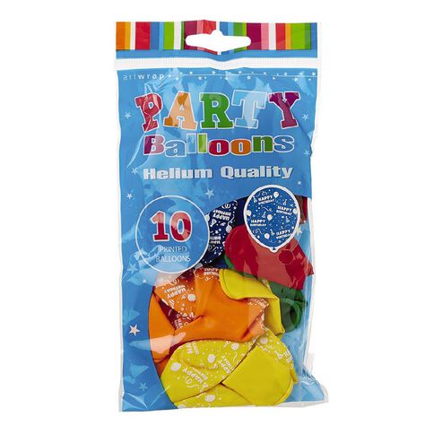 Artwrap Helium Balloons Happy Birthday Print 30cm 10 Pack