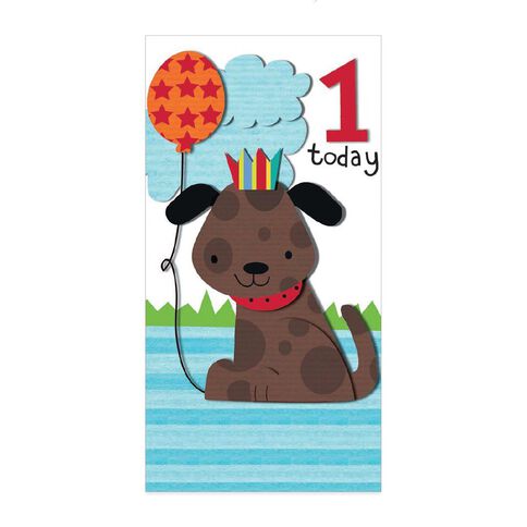 John Sands Juvenile Age Cards 1st Boy Dog with Party Hat and Balloon