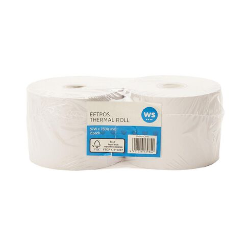 WS Eftpos Roll Thermal 57mm x 75mm 65gsm 2 Pack