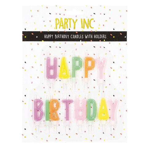 Party Inc Happy Birthday Candles in Holder Multi-Coloured Assorted