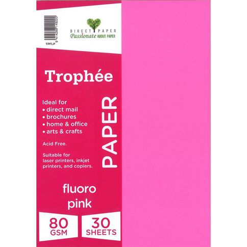 Trophee Paper 80gsm 30 Pack Fluoro Pink A4