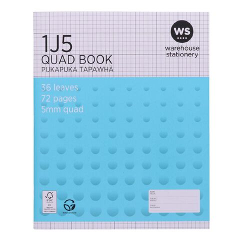 WS Exercise Book 1J5 5mm Quad 36 Leaf Blue Mid