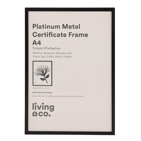 Living & Co Platinum Metal Certificate Frame Black A4