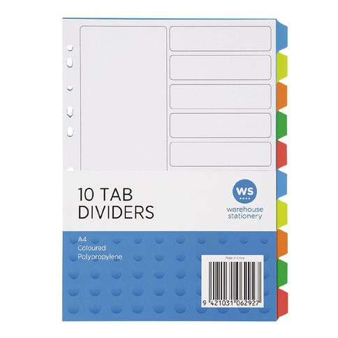 WS PP Dividers 10 Tab Multi-Coloured