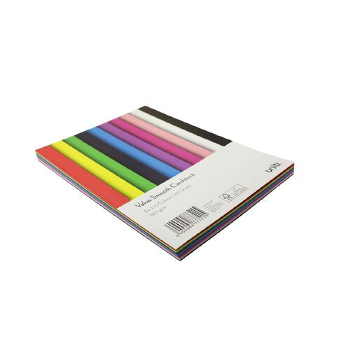 Uniti Value Cardstock Smooth 220gsm Bright's 60 Sheets Assorted A4