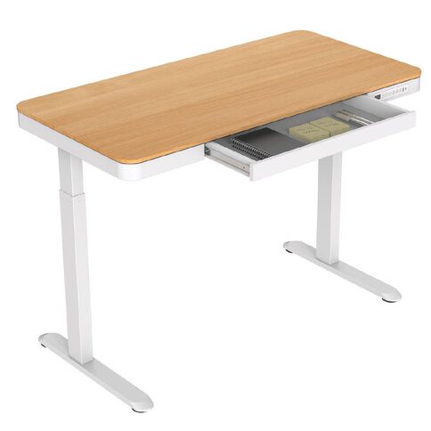 Workspace 1200mm Adj Desk Wood Look Top White Legs