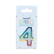 Hoorah Numeral Candle 4 Rainbow Border 80mm x 10mm White