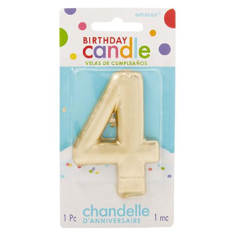 Candle Metallic Numeral #4 Gold