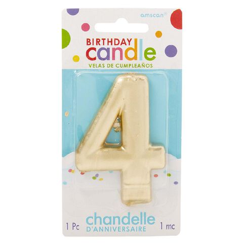 Candle Metallic Numeral #4 Gold