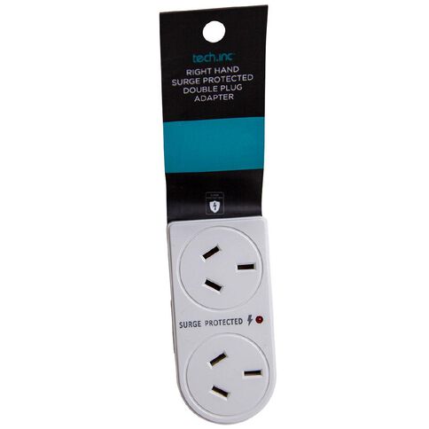 Tech.Inc Right Hand Surge Protected Double Plug Adapter