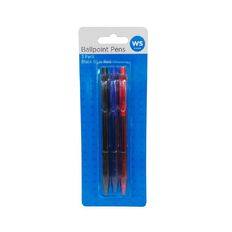 WS Ballpoint Pens Black Blue Red 3 Pack