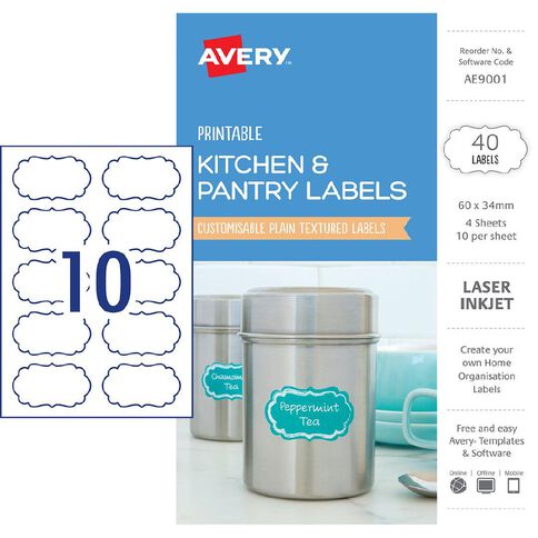Avery Printable Kitchen & Pantry Labels 60mm x 34mm 40 Labels
